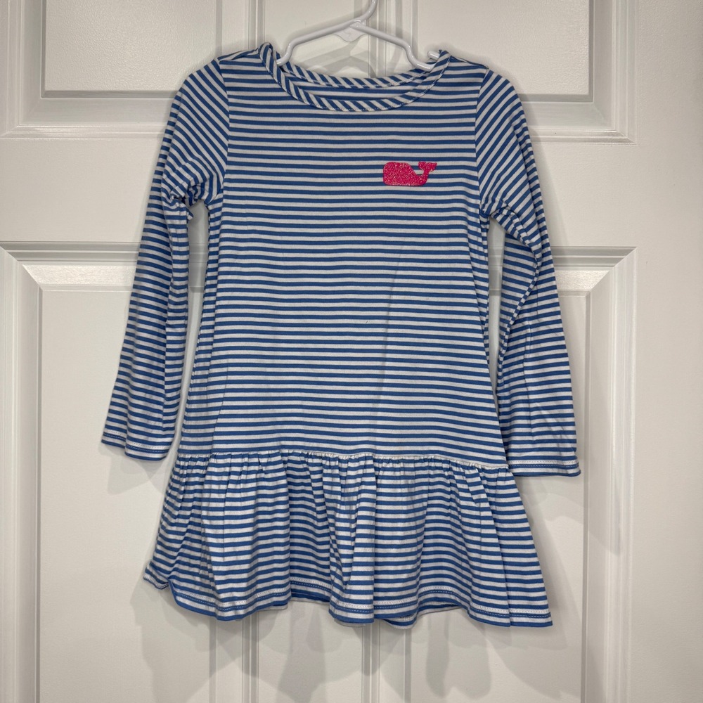 Vineyard Vines Kids Blue White Striped Whale Applique Dress Size 4T